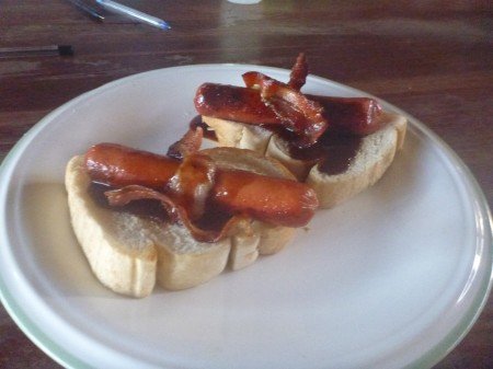 Sausages and bbq sauce