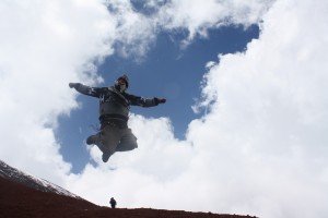 Jumping Jumping for Joy at the top of Cotopaxi volcano at the prospect of what life will bring next!