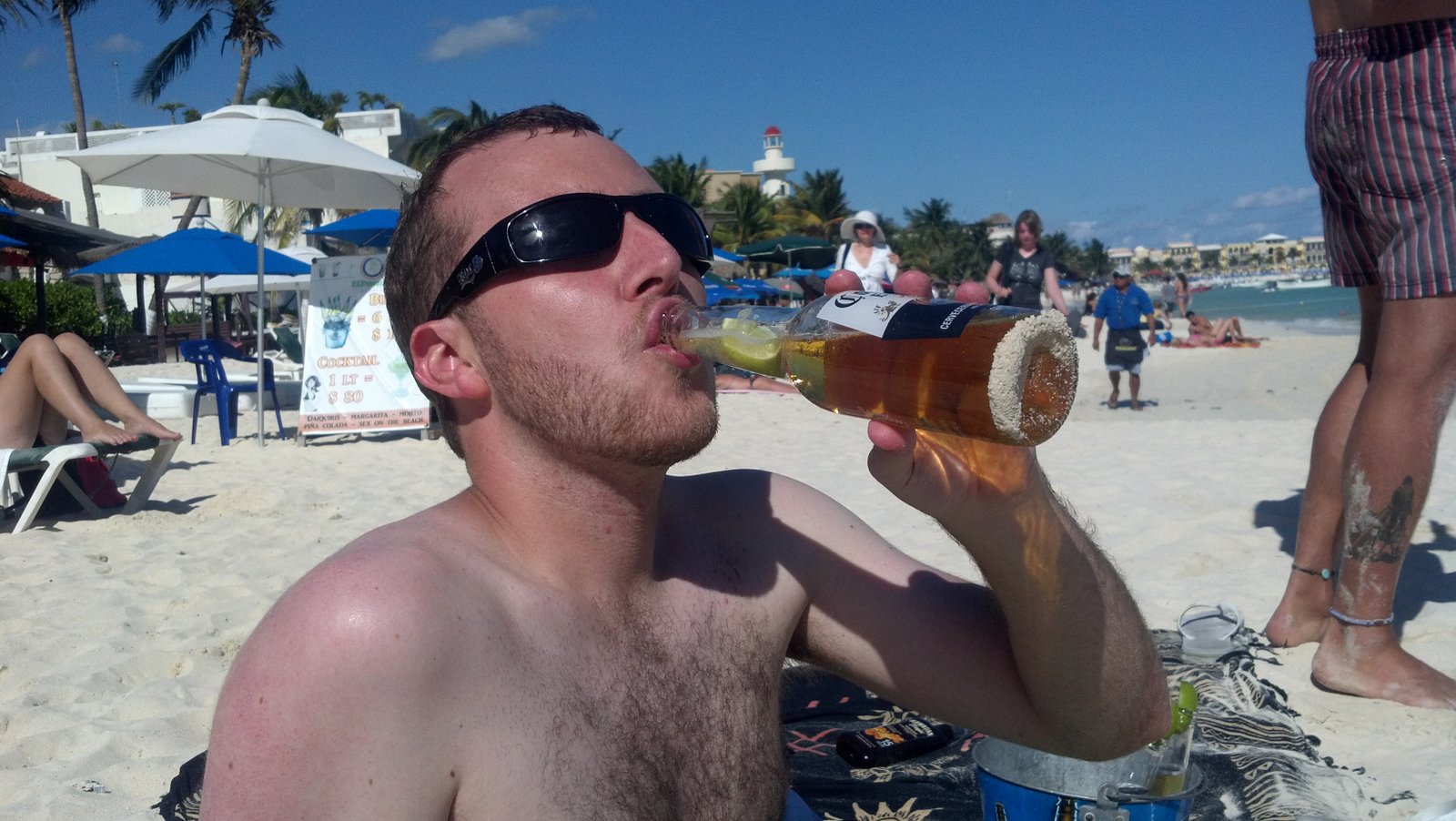 Drinking Corona on Playa Del Carmen Beach